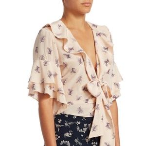 Cinq A Sept Ivy Top Blush Ruffled detail silk